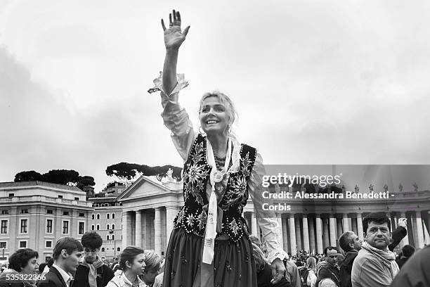 Pilgrims gather in St. Peter's Square during the historical canonization of Jonh Paul II and John XXIII.The double canonisation of two of modern-day...