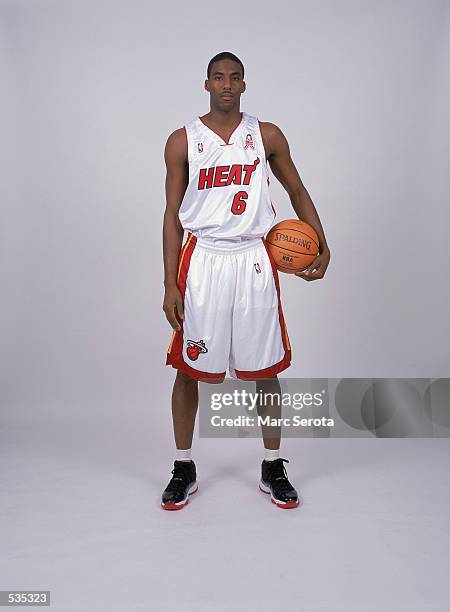 Studio photo of Miami Heat guard Eddie Jones with basketball at Miami Heat Media Day in Miami, Florida. NOTE TO USER: User expressly acknowledges and...