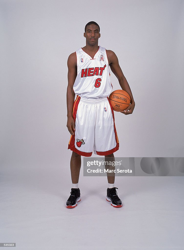 Studio photo of Miami Heat guard Eddie Jones #6 with basketball