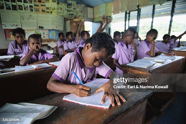 fijian children doing schoolwork - fiji stockfoto's en -beelden