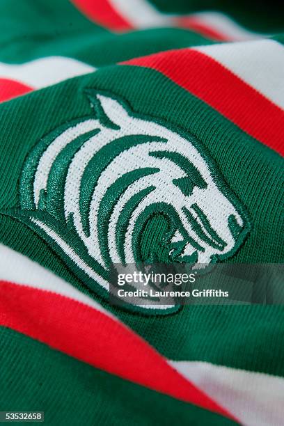 The Leicester Tigers badge pictured during the Leicester Tigers photocall at Welford Road on August 10 in Leicester, England.