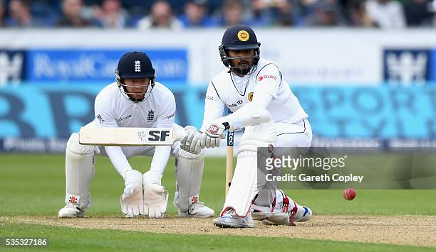 Dinesh Chandimal of Sri Lanka bats during day three of the 2nd Investec Test match between England and Sri Lanka at Emirates Durham ICG on May 29,...