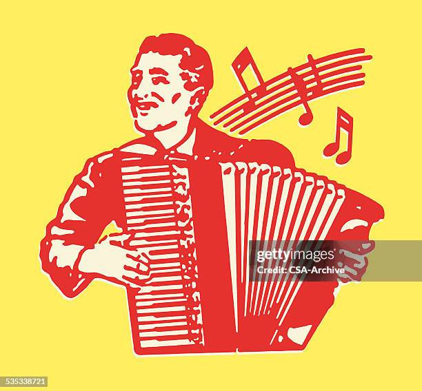 man playing accordion - accordion stock illustrations
