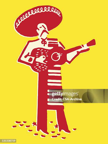 ilustrações, clipart, desenhos animados e ícones de banda mariachi guitarrista - mexican ethnicity