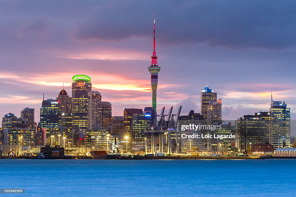 Auckland cityscape from Davenport at dusk