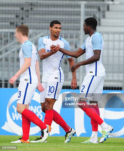 Ruben Loftus-Cheek of England celebrates after scoring his sides second goal during the Final of the Toulon Tournament between England and France at...