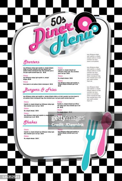 illustrations, cliparts, dessins animés et icônes de nuit «diner» des années 1950 menu rétro noir et blanc de départ - prendre son repas