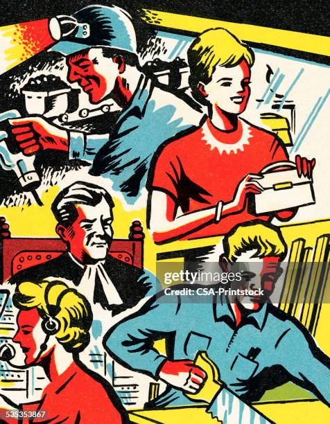 working for a living - telephone switchboard operator stock illustrations