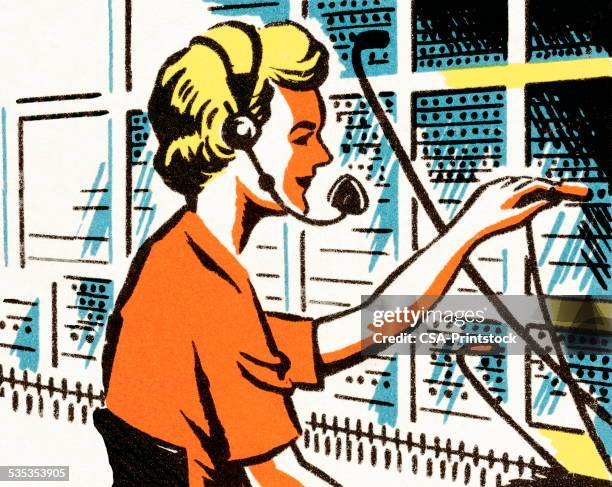 ilustrações de stock, clip art, desenhos animados e ícones de o operador - quadro de ligação telefónica