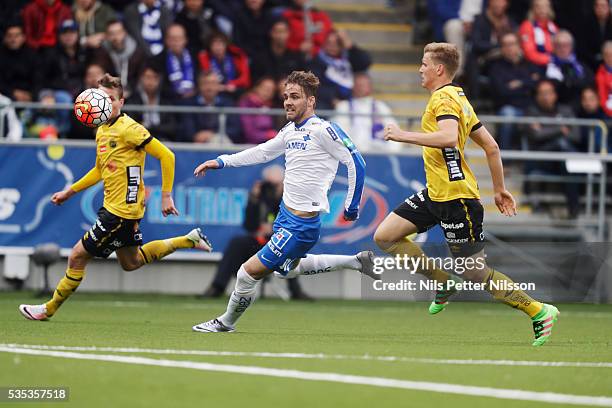 Christoffer Nyman of IFK Norrkoping and Joakim Nilsson of IF Elfsborg competes for the ball during the Allsvenskan match between IFK Norrkoping and...