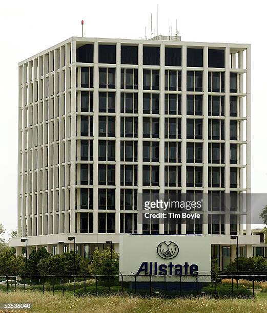 Signage is seen in front of a building on the Allstate corporate campus August 30, 2005 in Northbrook, Illinois. Damage from Hurricane Katrina may...