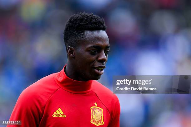 Williams of Spain looks on during the warm up before the kick-off of an international friendly match between Spain and Bosnia at the AFG Arena on May...