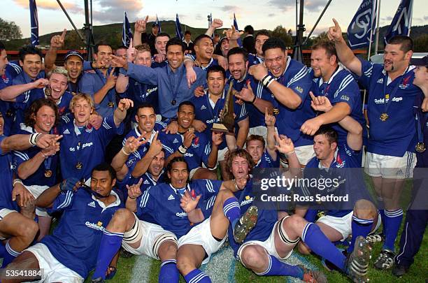 Nelson Bays celebrate their winning of the second division NPC trophy after defeating Hawkes Bay 1914 in the final at Trafalgar Park, Nelson, New...