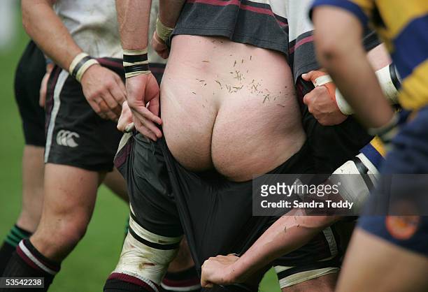 North Harbour player loses his shorts and exposes his bottom during their NPC First Division game against Bay of Plenty at North Harbour Stadium in...
