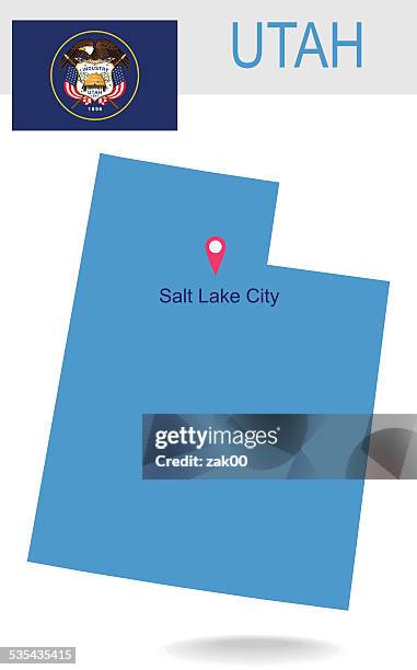 usa state of utah's map and flag - utah state flag stock illustrations