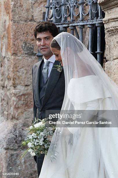 Lady Charlotte Wellesley and Alejandro Santo Domingo are seen outside of the church after marrying at Illora on May 28, 2016 in Granada, Spain.