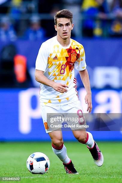 Denis Suarez of Spain runs with the ball during an international friendly match between Spain and Bosnia at the AFG Arena on May 29, 2016 in St...