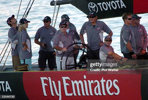 Australian golfer Craig Parry, winner of last weeks Heineken Golf Open in Melbourne, at the helm of Emirates Team New Zealand's America's Cup yacht...