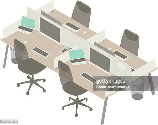 open office cubicles illustration - office lunch stock illustrations