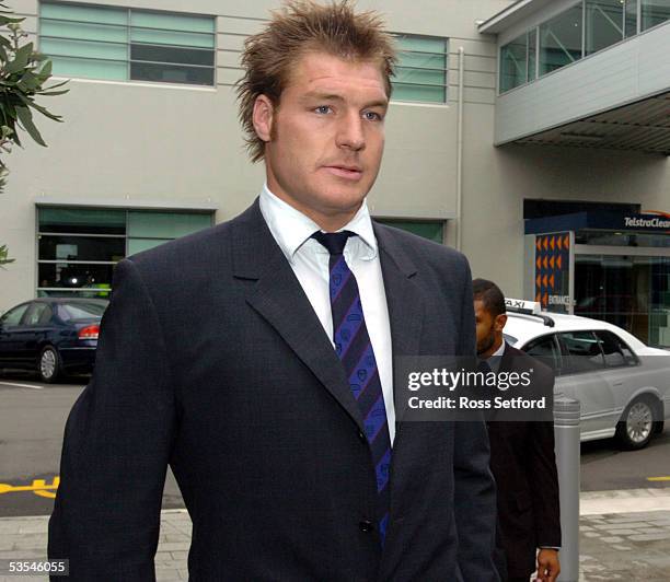 Ali Williams of the Blues Super 12 rugby team arrives at the New Zealand Rugby Union offices for a judicial hearing, Wellington, New Zealand,...