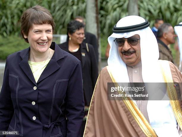 The Prime Minister of the Kingdom of Bahrain, Shiek Khalifa bin Salman Al Khalifa, right, with New Zealand Prime Minister Helen Clark after a maori...