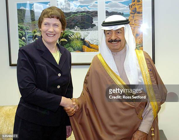 New Zealand Prime Minister Helen Clark, left welcomes the Prime Minister of the Kingdom of Bahrain, Shiek Khalifa bin Salman Al Khalifa, to her...