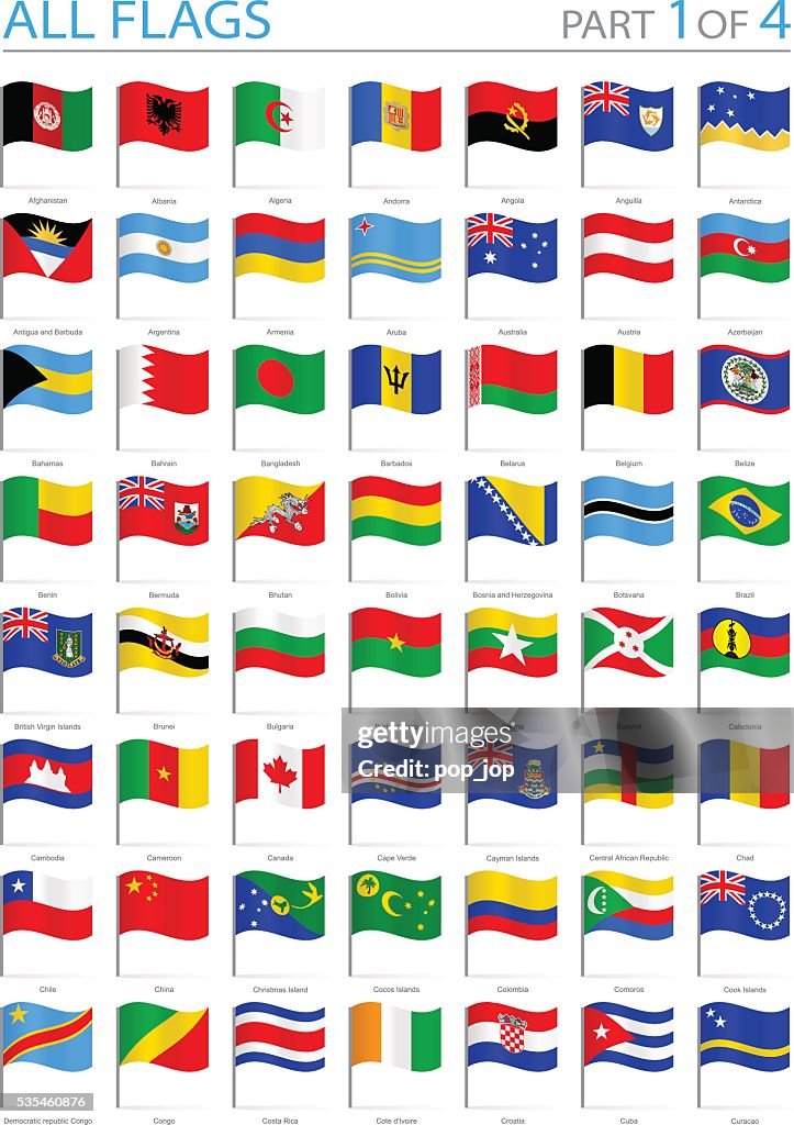 All World Flags - Waving Pins - Illustration