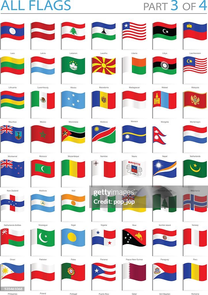 All World Flags - Waving Pins - Illustration