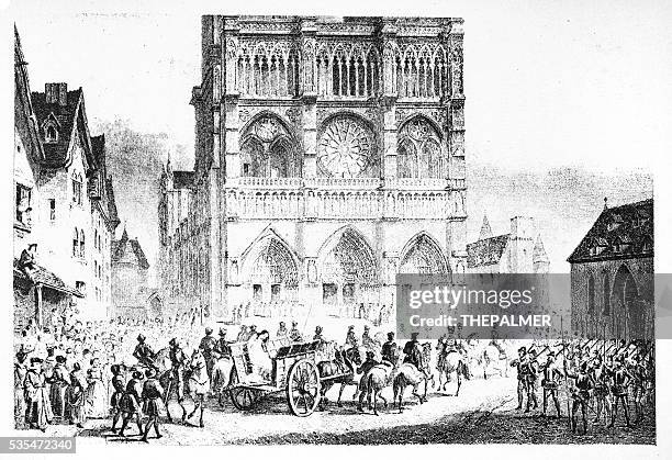 notre dame-gravur 1888 - cavalier stock-grafiken, -clipart, -cartoons und -symbole