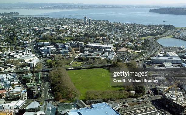 Victoria Park and Herne Bay as seen looking west from the Sky City Tower, Auckland New Zealand, Tuesday, July 13 2004.