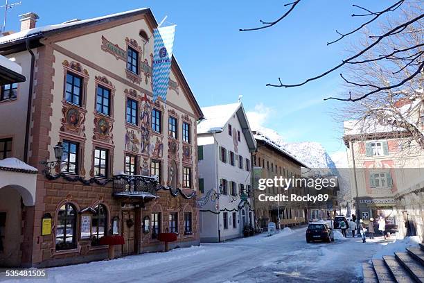 historical ludwigstraße in garmisch-partenkirchen, bavaria, germany - bavaria flag stock pictures, royalty-free photos & images