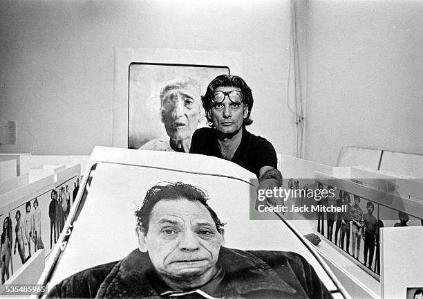 Richard Avedon planning hs retrospective exhibition at New York's Marlborough Gallery, photographed August 27, 1975.