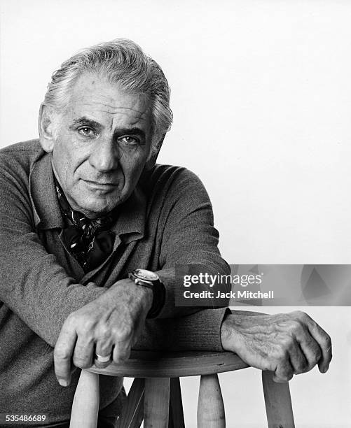 Composer and conductor Leonard Bernstein photographed December 1, 1977.