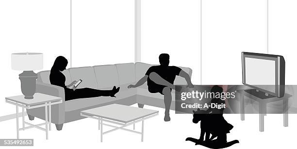 familyliving - family on sofa stock illustrations