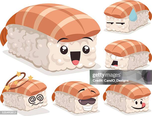 ebi nigiri cartoon set a - sushi stock illustrations