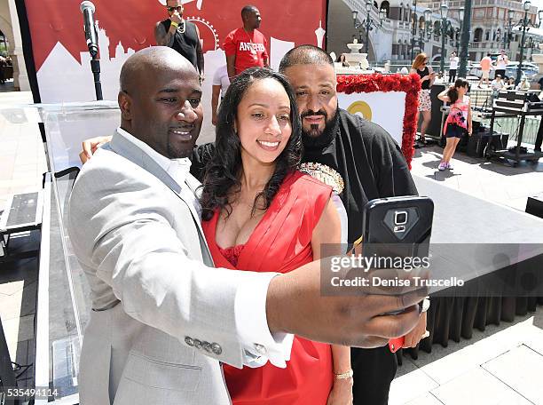Councilman Ricki Barlow and DJ Khaled pose for selfies during the ceremony presenting DJ Khaled a key to the Las Vegas strip and the launch of...