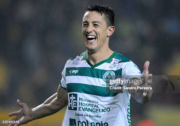 Alejandro Villoldo of Plaza Colonia celebrates after scoring the second goal of his team during a match between Penarol and Plaza Colonia as part of...