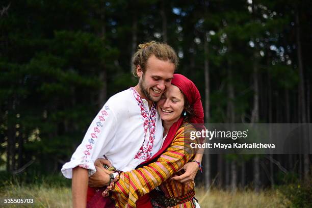 bulgarian couple dressed in traditional costume - bulgarians stock pictures, royalty-free photos & images