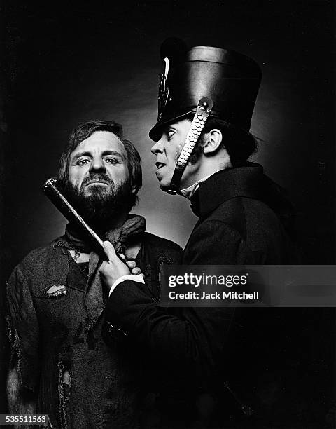 Colm Wilkenson and Terrance Mann performing Les Miserables on Broadway, 1987.