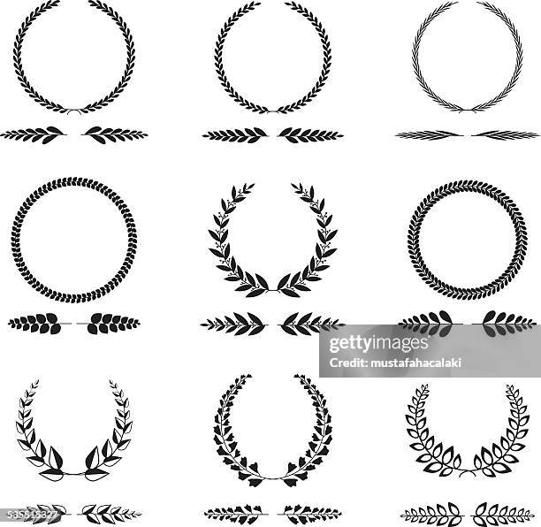 bildbanksillustrationer, clip art samt tecknat material och ikoner med isolated wreath set - barley