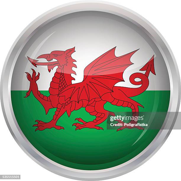 ilustrações, clipart, desenhos animados e ícones de brilhante botão de bandeira do país de gales - welsh flag