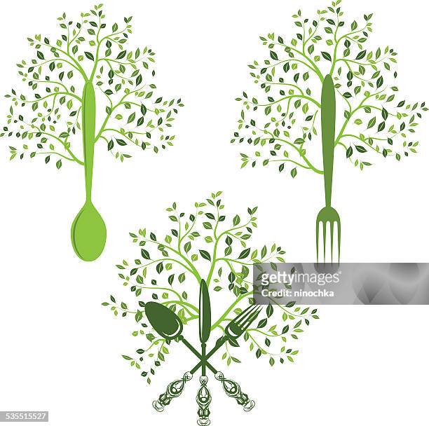 organic food trees - woodland cafe stock illustrations