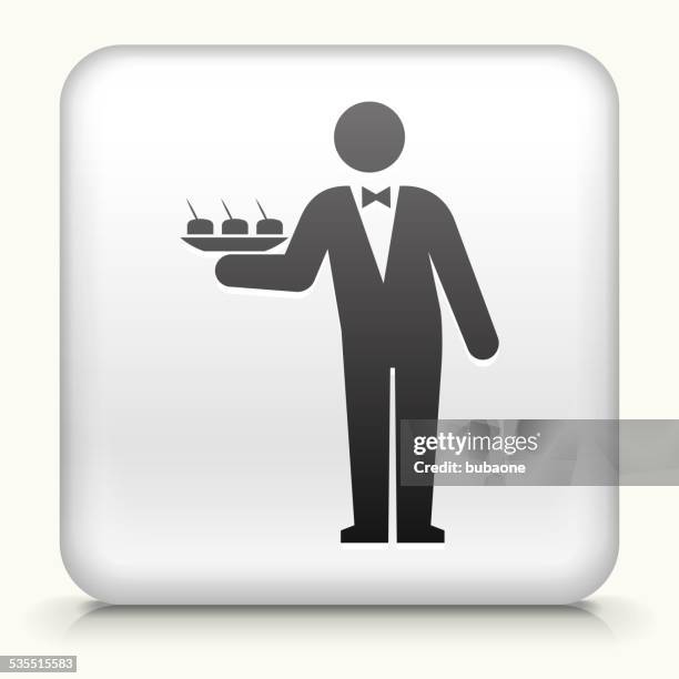 square button with waiter royalty free vector art - party appetizers stock illustrations