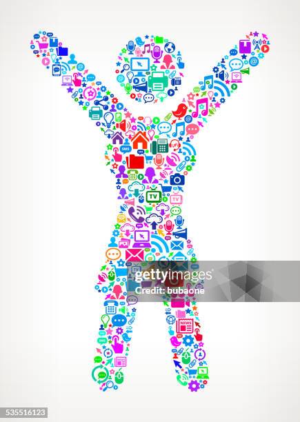 happy woman modern technology royalty free vector art pattern - woman coding on computer stock illustrations