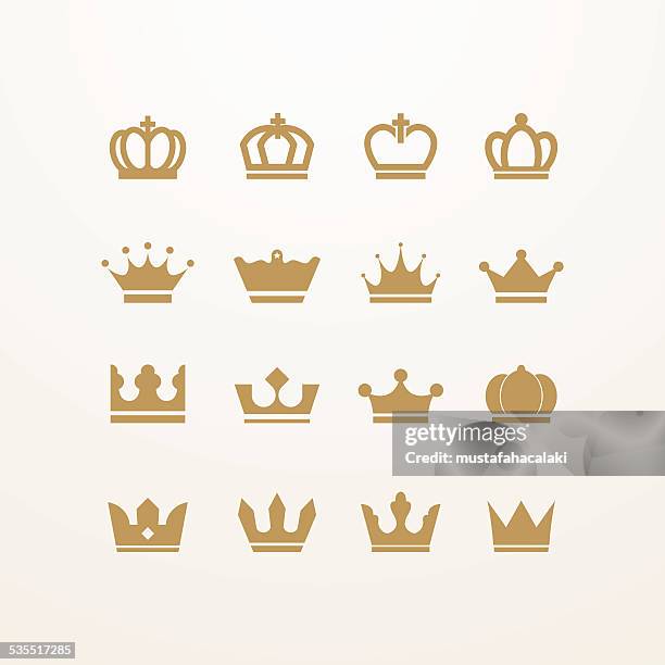 golden isoliert krone symbole - könig königliche persönlichkeit stock-grafiken, -clipart, -cartoons und -symbole