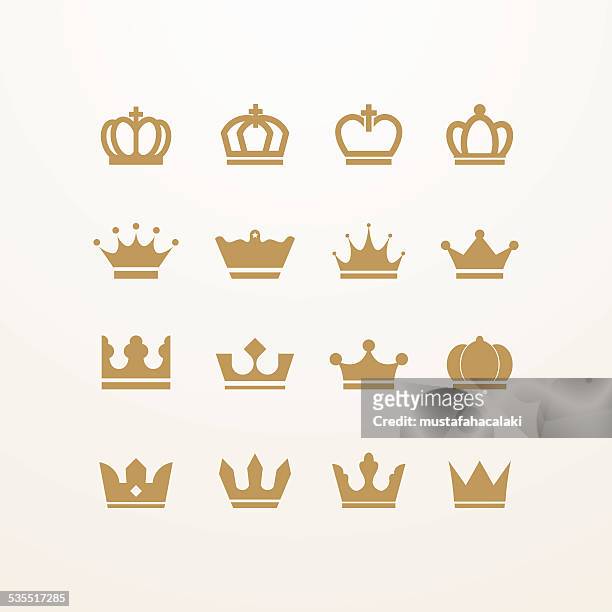 ilustraciones, imágenes clip art, dibujos animados e iconos de stock de iconos de corona dorada aislado - reyes y reinas