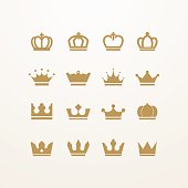 Golden isolated crown icons