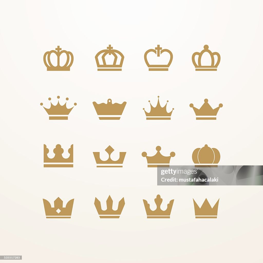 Golden isolated crown icons