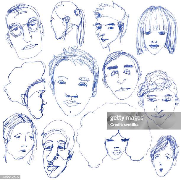 doodle faces - sad face drawing stock illustrations