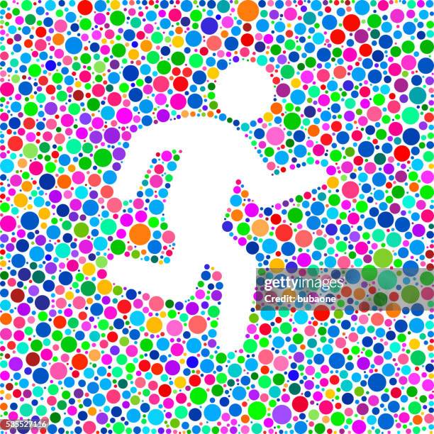jogging icon on color circle background pattern - different races stock illustrations